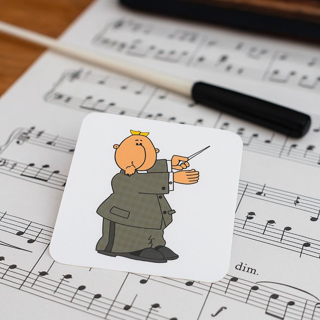 Adesivo Quadrado Maestro de Música de Desenho Animado com Baton (Criador carregado)