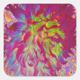 Adesivo Quadrado Magenta Psicodélica e Flor Amarelo Dahlia