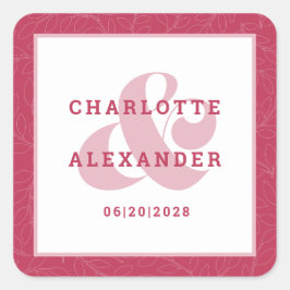 Adesivo Quadrado Magenta Red Modern Weding Trendy Bride & Groom