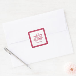 Adesivo Quadrado Magenta Vermelho Moderno Casamento Noiva e Noivo T