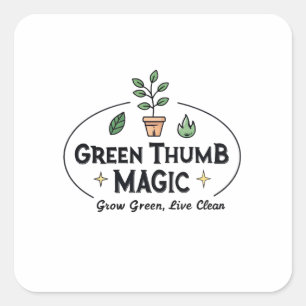 Adesivo Quadrado Magia do Polegar Verde   Camiseta de Jardinagem Ur