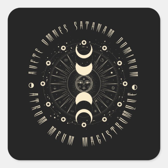 Adesivo Quadrado Magia Negra-Negra Geométrica do Sol Gótica (Frente)