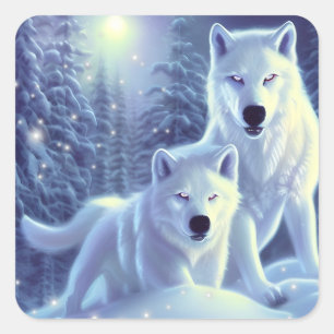 Adesivo Quadrado Magia White Artic Wolves Fantasy Art