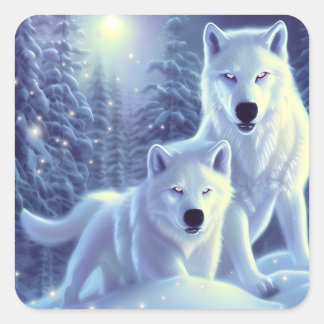 Adesivo Quadrado Magia White Artic Wolves Fantasy Art