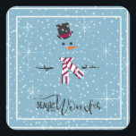 Adesivo Quadrado Magic and Wonder Christmas Snowman Blue ID440<br><div class="desc">Belo design de varejo de Natal com um estilizado boneco de neve emoldurado em branco sobre um cadete azul espalhado com flocos de neve e estrelas. A tipografia de tendências de 'Magic and Wonder' completa a design. Adicione seu nome para personalizar. Procure ID440 para ver outros produtos de coordenação e...</div>