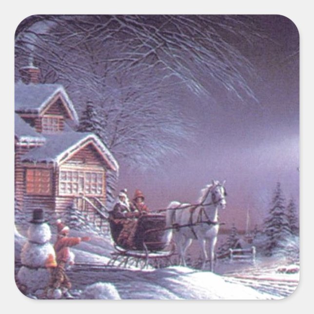 Adesivo Quadrado Mágica de inverno de Natal (Frente)