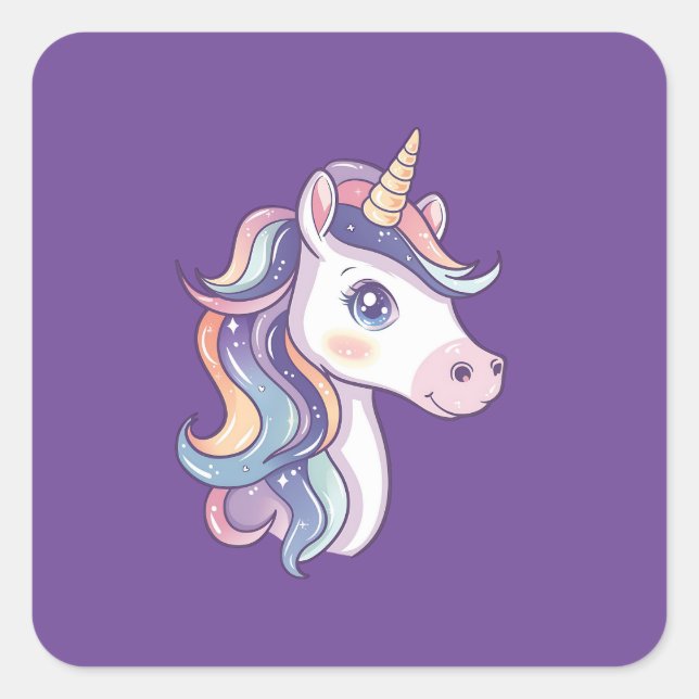 Adesivo Quadrado Magical Cute Sparkly Pastel Unicorn (Frente)