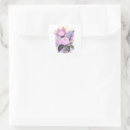 Adesivo Quadrado Magical Floral Bouquet in Golden Frame