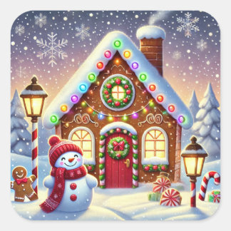Adesivo Quadrado Magical Gingerbread Wonderland: Festive Snowman an