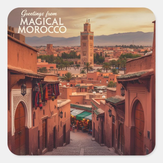 Adesivo Quadrado Magical Morocco Sunset View Koutoubia Marrakech  (Frente)