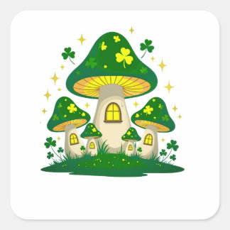 Adesivo Quadrado Magical Mushroom Village With Glowing