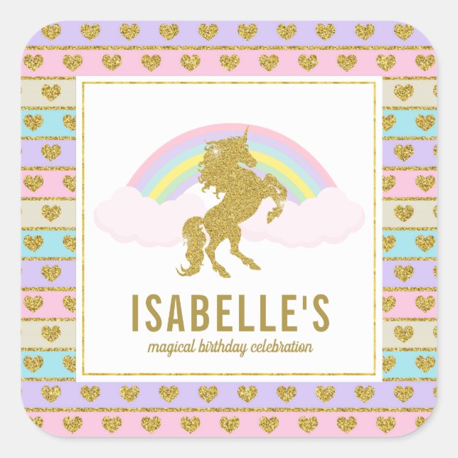 Adesivo Quadrado Magical Rainbow Unicorn Stickers (Frente)