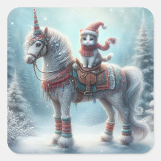 Adesivo Quadrado Magical Winter Unicorn & Cat Sticker – Festive Fan