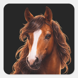 Adesivo Quadrado Magnífico cavalo marrom com marca branca