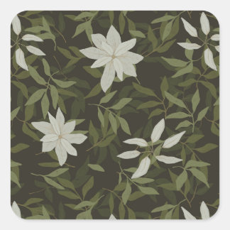 Adesivo Quadrado Magnolia e folhas verdes em preto