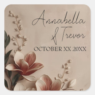 Adesivo Quadrado Magnólia Romântica Floral Vintage Nome Personaliza