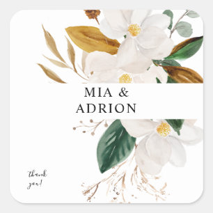 Adesivo Quadrado Magnolia White Floral Obrigado