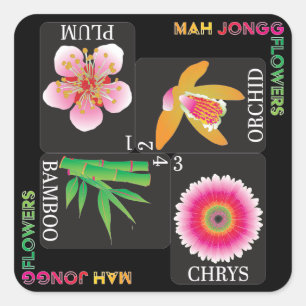 Adesivo Quadrado Mah Jongg 4 Flores Stickers