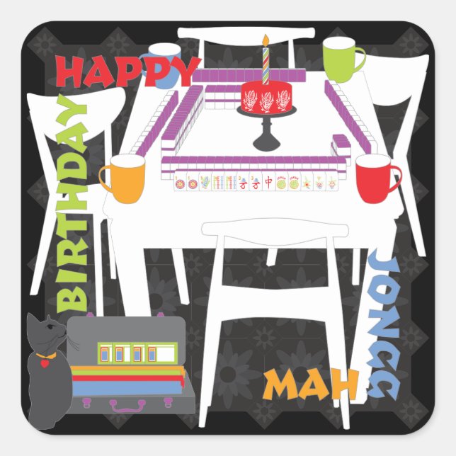 Adesivo Quadrado Mah Jongg Azulejos e Mesas (Frente)