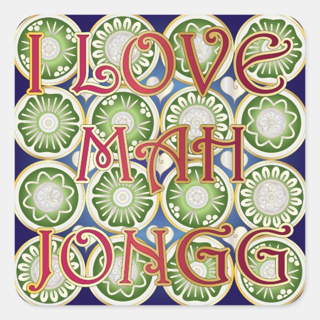 Adesivo Quadrado Mah Jongg Namorados I Love MJ (Frente)