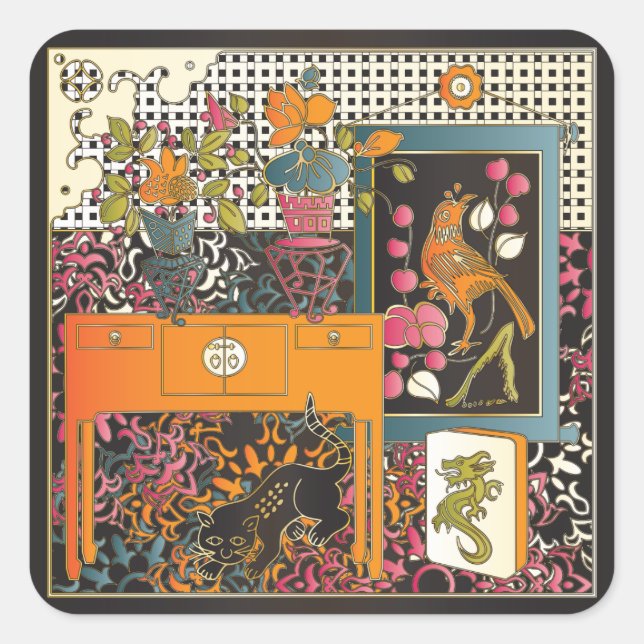 Adesivo Quadrado Mah Jongg Orange Mesa (Frente)