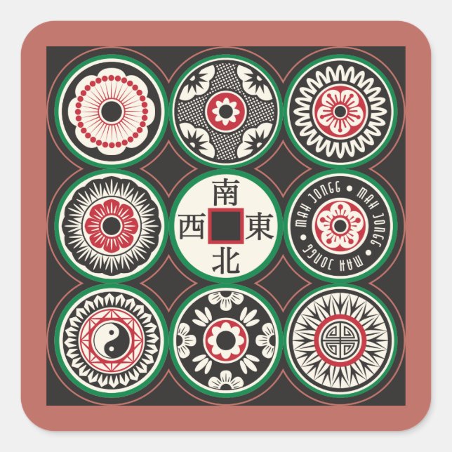 Adesivo Quadrado Mah Jongg Um Ponto Cilindros (Frente)