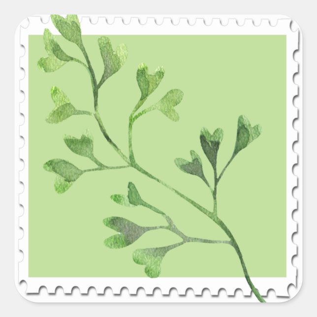 Adesivo Quadrado Maidenhair Fern Watercolor Floral Sticker (Frente)