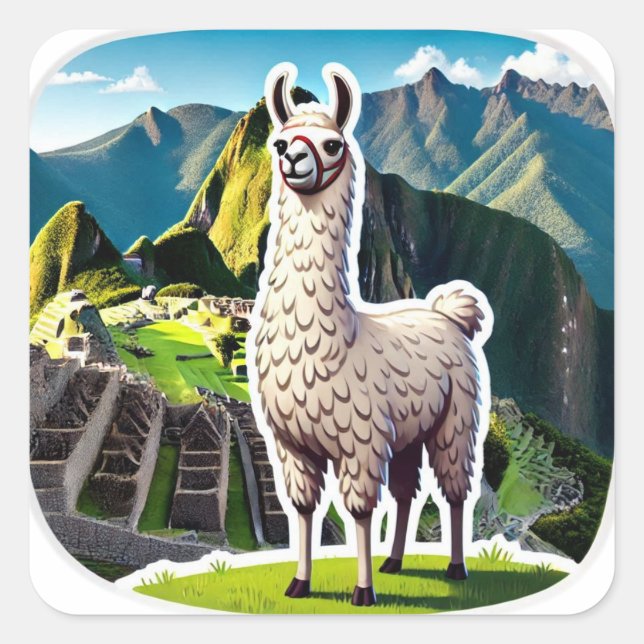 Adesivo Quadrado Maiestoso White Llama Retrato (Frente)