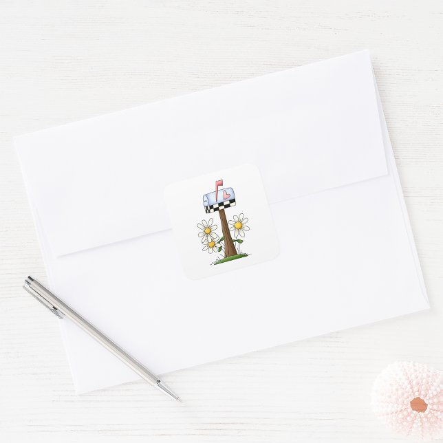 Adesivo Quadrado Mailbox And Daisies (Criador carregado)
