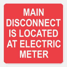 Adesivo Quadrado Main Disconnect Located at Electric Meter, Sticker