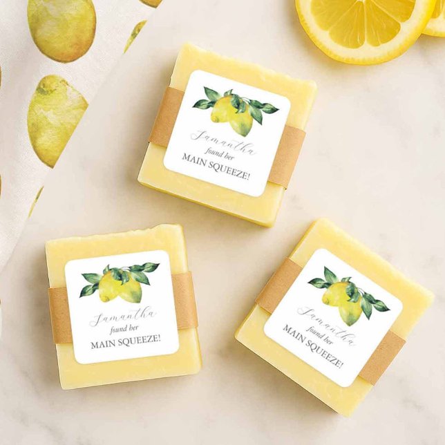 Adesivo Quadrado Main Squeeze Bridal Shower Favor Stickers (lemon bridal shower favors stickers )