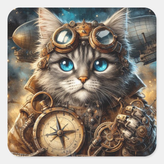 Adesivo Quadrado Maine Coon no Space Sticker (Frente)
