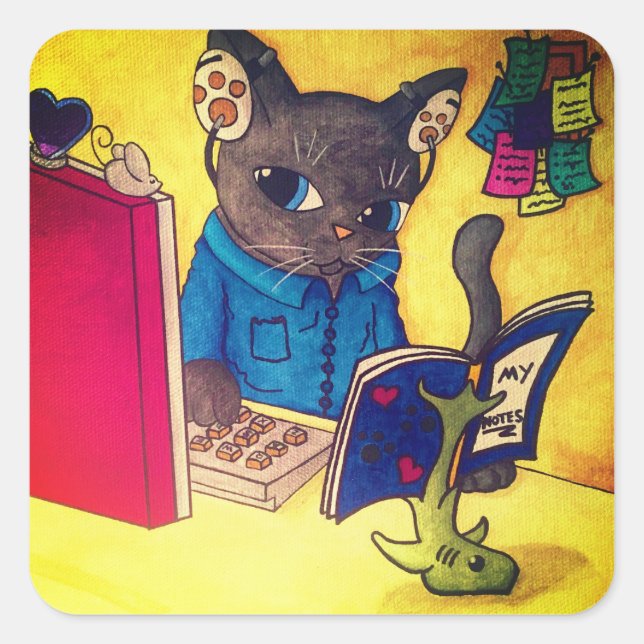 Adesivo Quadrado Maine Coon Writer Cat (Frente)