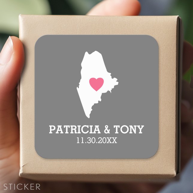 Adesivo Quadrado Maine Home State Love with Custom Heart (Custom Sticker)