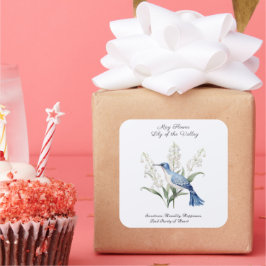 Adesivo Quadrado Maio Mês do Nascimento Flor Lily do Vale Aniversár