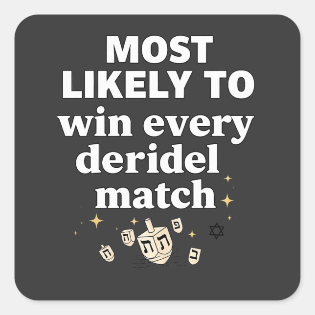 Adesivo Quadrado Mais propenso a ganhar cada Dreidel Match Hanukkah (Frente)