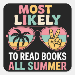 Adesivo Quadrado Mais Propenso a Ler Livros Todo o Verão Presente p