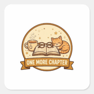 Adesivo Quadrado Mais um Capítulo — Livro Aconchegante, Chá & Gato