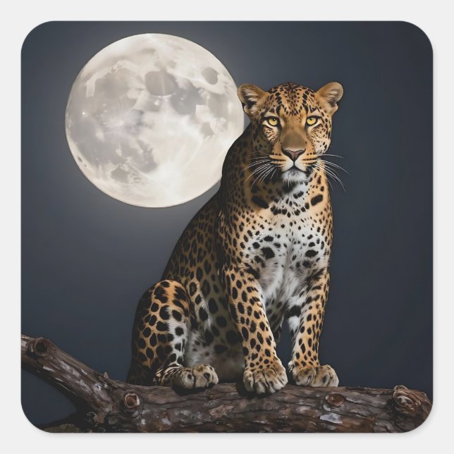 Adesivo Quadrado Majestic Leopard and Full Moon   (Frente)