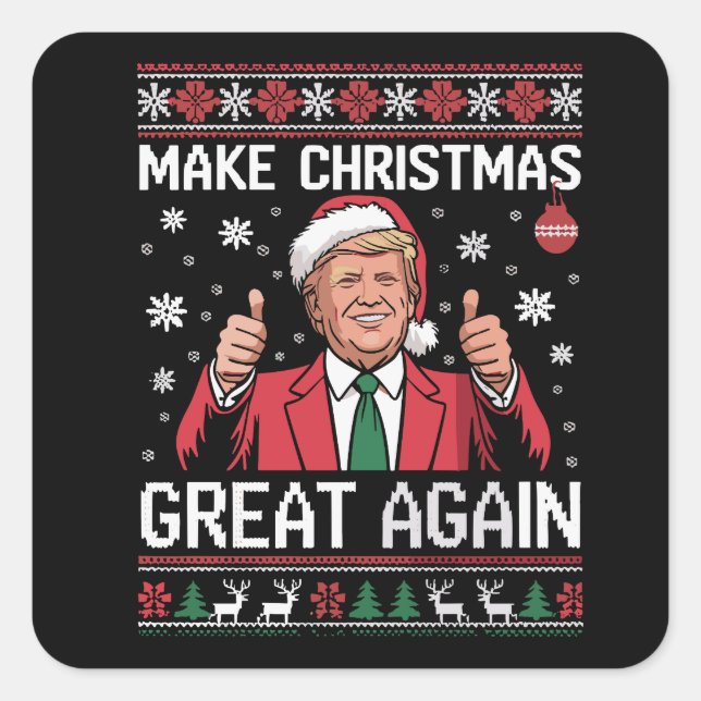 Adesivo Quadrado Make Christmas Great Again Trump Pajamas Ugly Xmas (Frente)