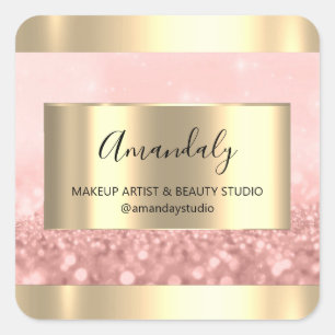 Adesivo Quadrado Makeup Artist Compro Framed Dourada Favor Obrigado