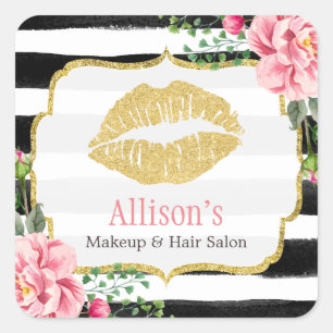 Adesivo Quadrado Makeup Artist Dourados Lábios Blush Pink Floral St