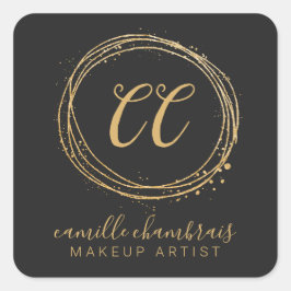 Adesivo Quadrado Makeup Artist Hair Stylist Dourado Chic Mínimo Pre