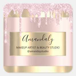 Adesivo Quadrado Makeup Beauty Glitter Dourado Frame Boutique