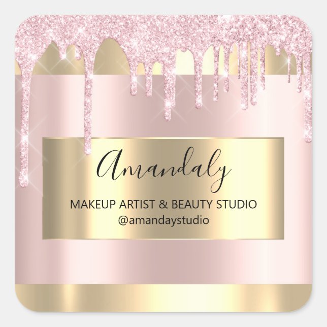 Adesivo Quadrado Makeup Beauty Glitter Dourado Frame Boutique (Frente)