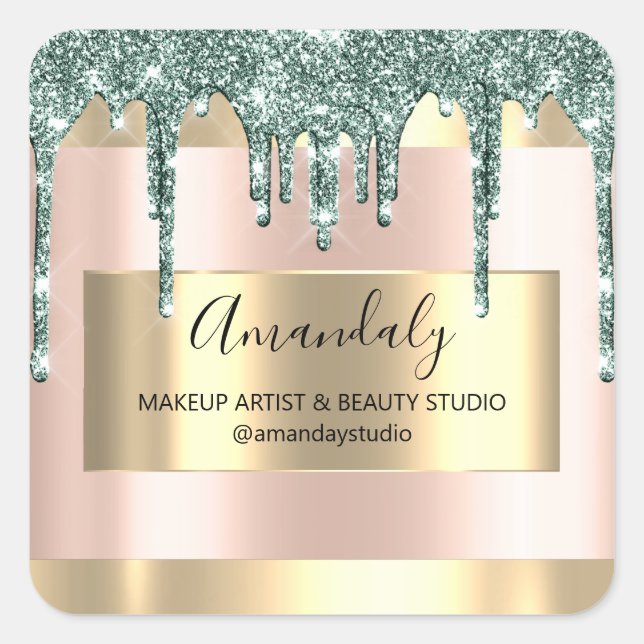 Adesivo Quadrado Makeup Beauty Glitter Frame Boutique Blush Dourado (Frente)
