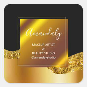 Adesivo Quadrado Makeup Beauty Glitter Obrigado Dourado Black VIP