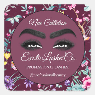 Adesivo Quadrado Makeup Eyelash Packaging Cleaner Floral Burgundy