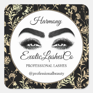 Adesivo Quadrado Makeup Eyelash Packaging Cleaner Floral Dourado Pr