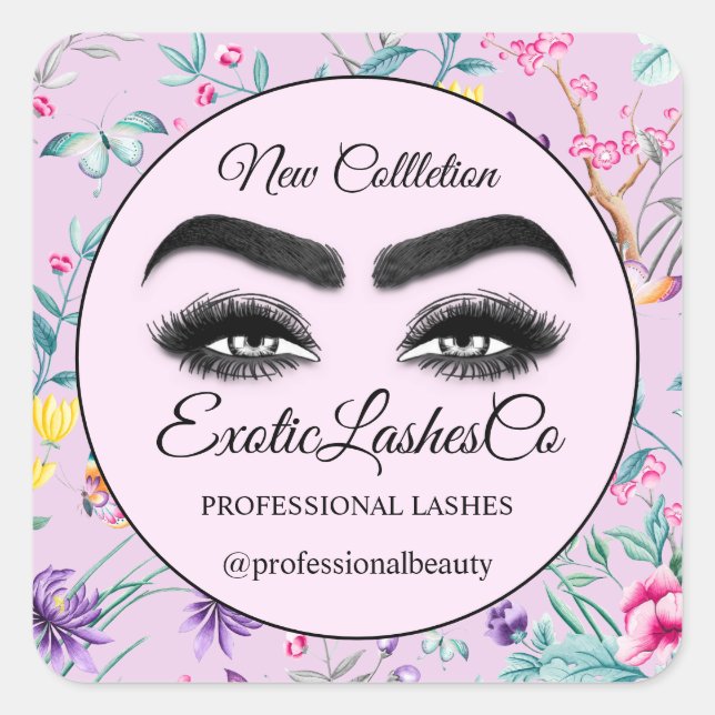 Adesivo Quadrado Makeup Eyelash Packaging Cleaner Rosa Obrigado (Frente)